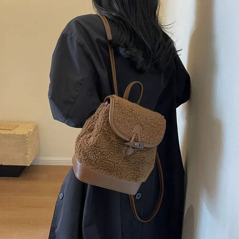 Winter Warm Lamb Wool Women Backpack Fashion er Plush Handbag Anti Theft Backbag Lady Casual Shoulder Crossbody Bag_voghion.com