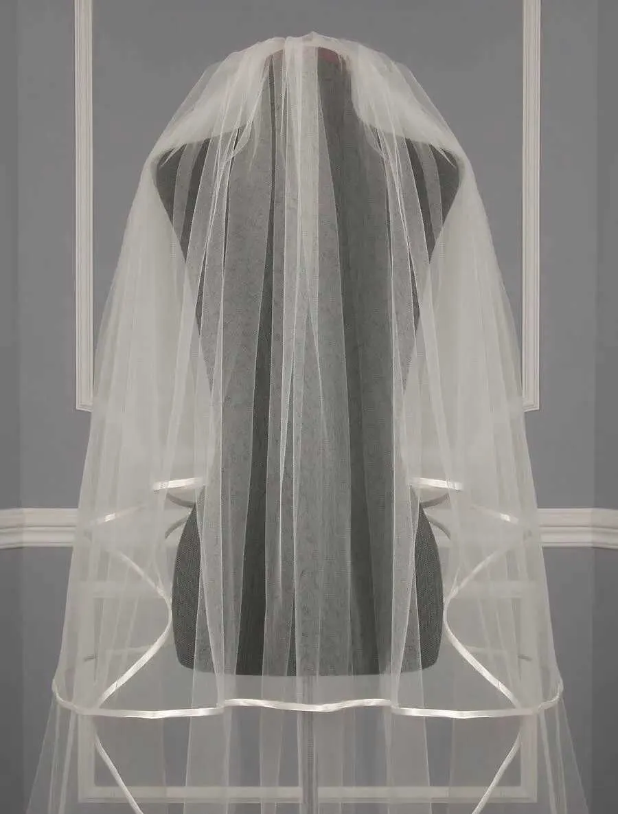 Hair Jewelry Eastalley Ribbon Edge Tulle Two Layer Long Bridal Party Veils Wedding Accessories para velo de novia_voghion.com