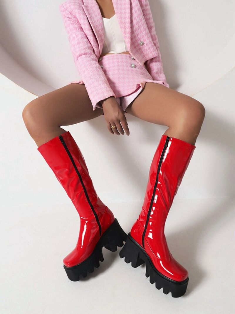 New long boots with round heads, thick soles and side zippers for women_voghion.com