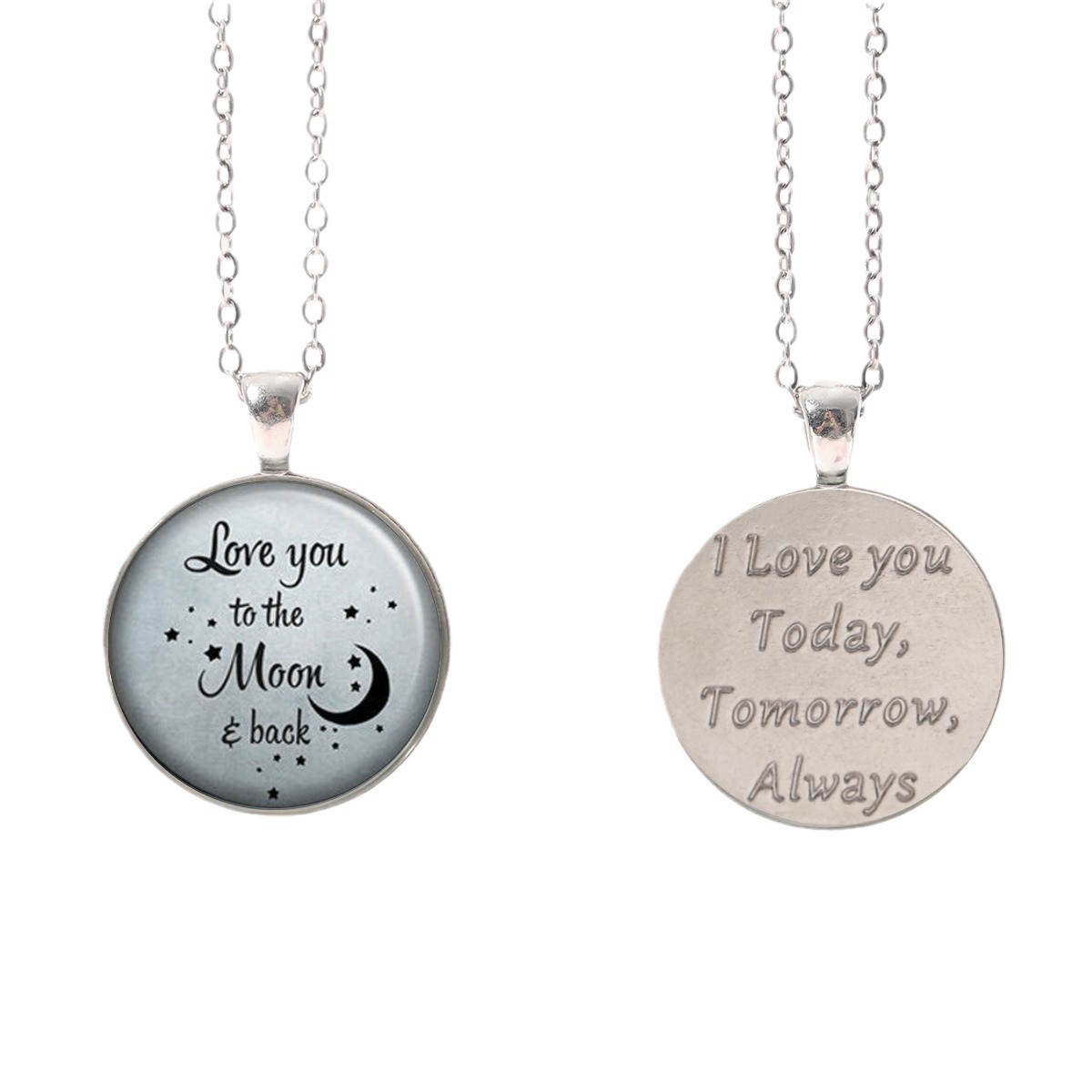 Collana con ciondolo fotografico in vetro rotondo in argento con lettere inglesi, accessori per gioielli di moda, regalo_voghion.com