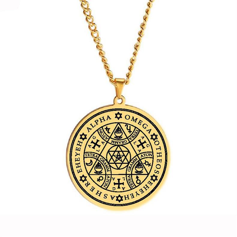 Temu Eno Angel Magic Talisman Alpha Four Character Božské jméno Trojúhelník Hvězda Nerezová ocel Přívěsek Náhrdelník_voghion.com