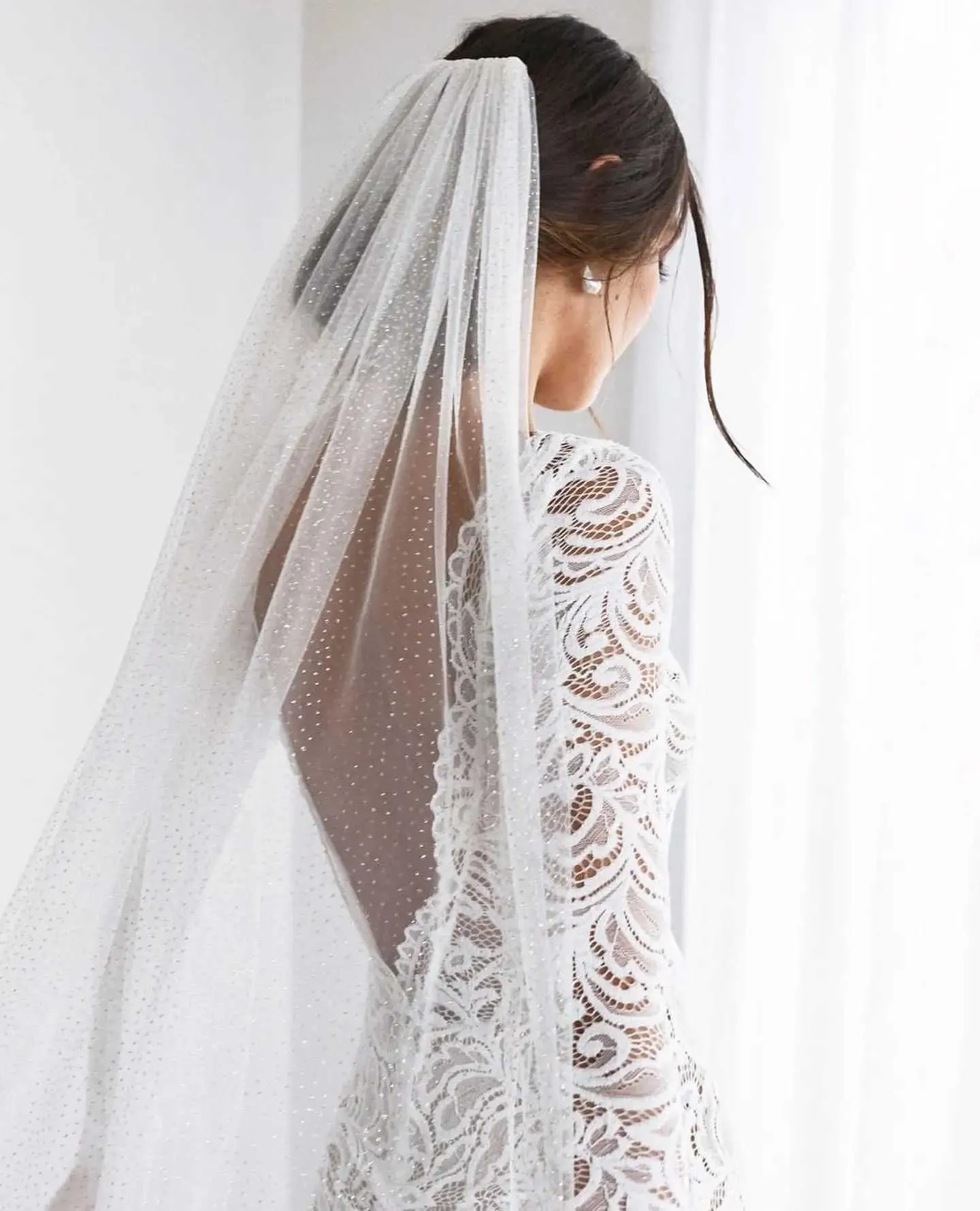 Gioielli per capelli, velo da sposa scintillante, tonalità argento, paillettes, lunghezza cattedrale, con pettine, accessori per la sposa_voghion.com