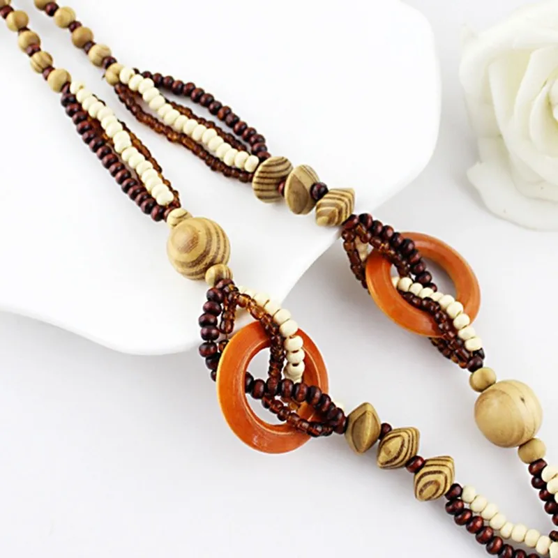 2023 Boho Takı Etnik Stil Uzun El Yapımı Boncuk Ahşap Fil Kolye Kadınlar İçin Uygun Fiyat_voghion.com