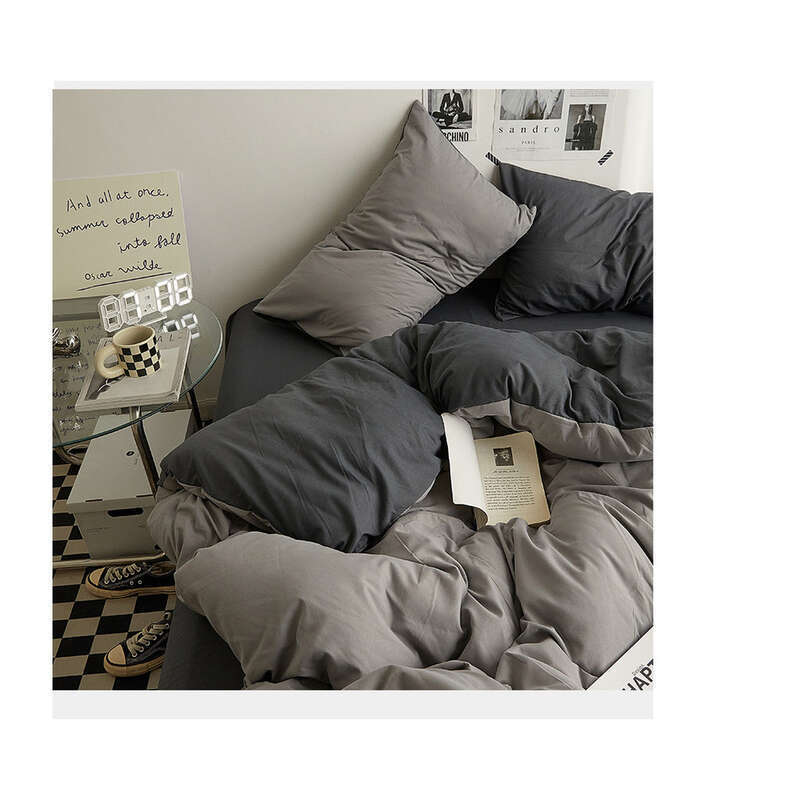 Solid Color Four Washed Cotton Duvet Cover, Bed Sheet, Skin-friendly Matte, Student Dormitory 3 Piece Set_voghion.com