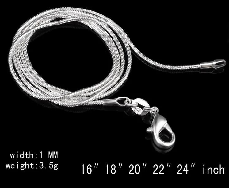 Cadenas de plata de ley S, collares, cadena de serpiente de 1 mm, collar DIY de 16, 18, 20, 22 y 24 pulgadas, la hermana de Sailor Moon tiene_voghion.com