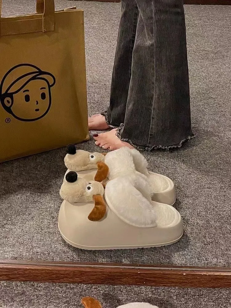 Cartoon Hond Afneembare Waterdichte Winter Leuke Warme Katoenen Pantoffels voor Vrouwen_voghion.com