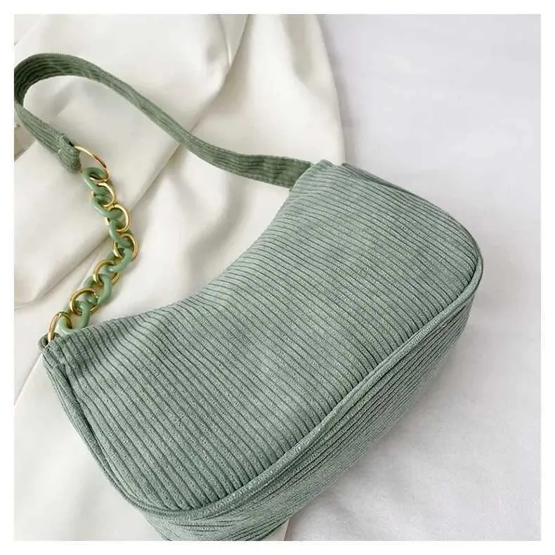 1 Stück Fi Retro Cord Unterarm lässige Umhängetasche einfarbig Reißverschluss Damen Handtasche Cluh Y241025_voghion.com