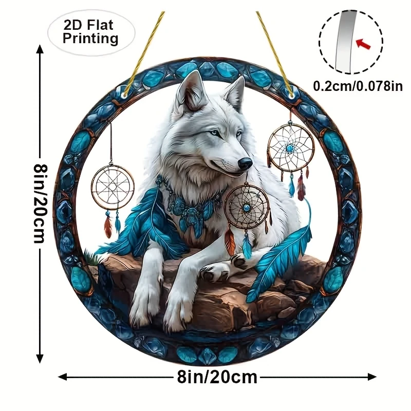 Wolf-Traumfänger aus Acryl mit blauen Federn und Perlen. Perfekt für Schlafzimmer/Wohnzimmer/Außendekoration. Einzigartiges Geschenk für Schwestern/Freunde_voghion.com