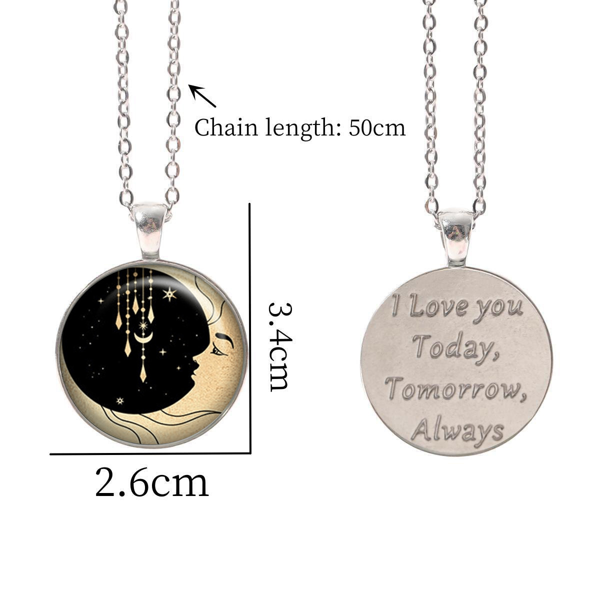 Collana con ciondolo fotografico in vetro rotondo in argento con stella luna moda, accessori per gioielli di moda regalo_voghion.com