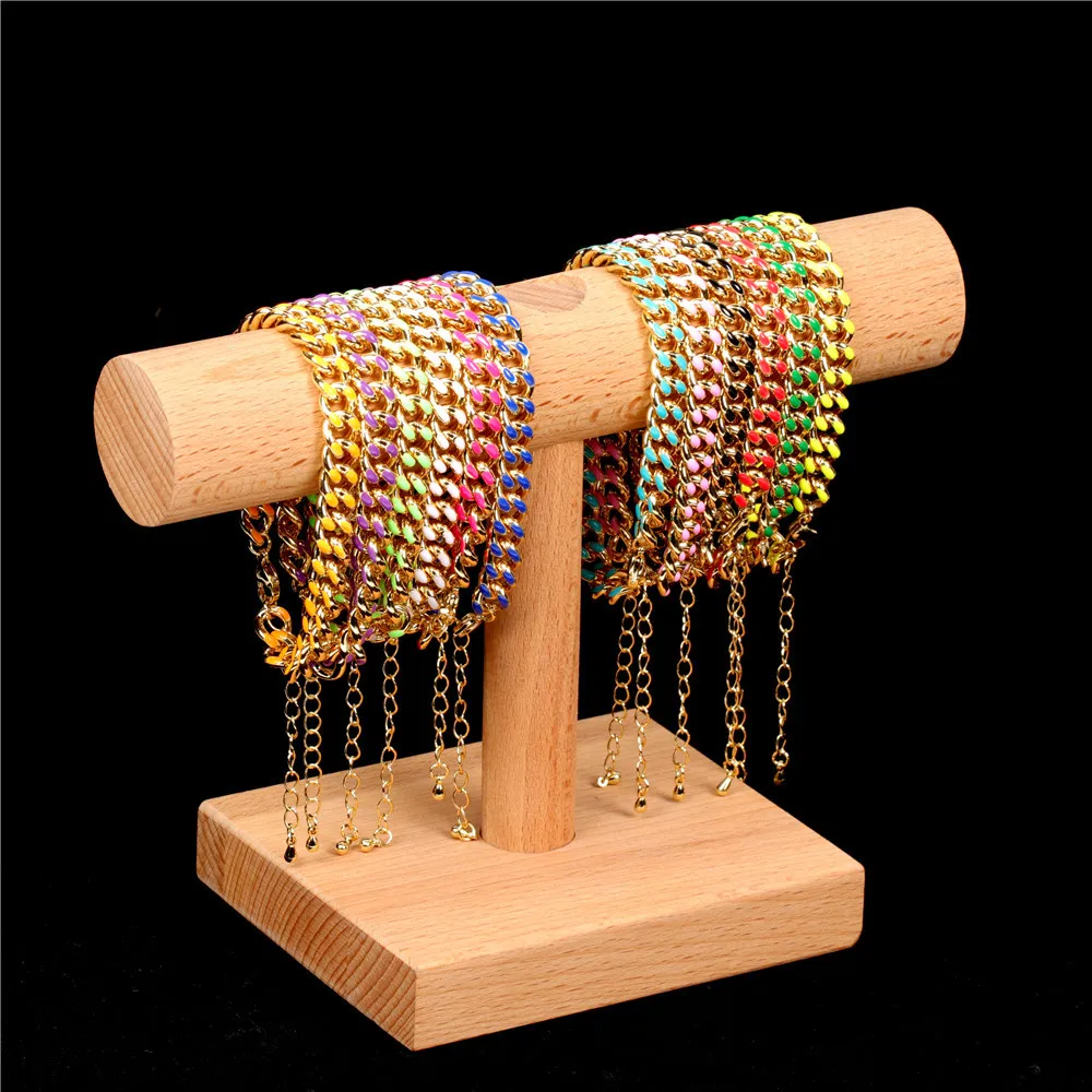 Bracciale alla caviglia con maglie cubane a goccia di petrolio alla moda, orecchini multi colore spessi, collana a catena smaltata_voghion.com
