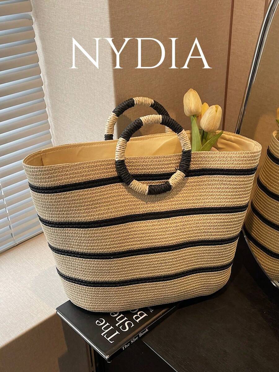Large Capacity Straw Woven Tote Bag Versatile Women Handbag_voghion.com