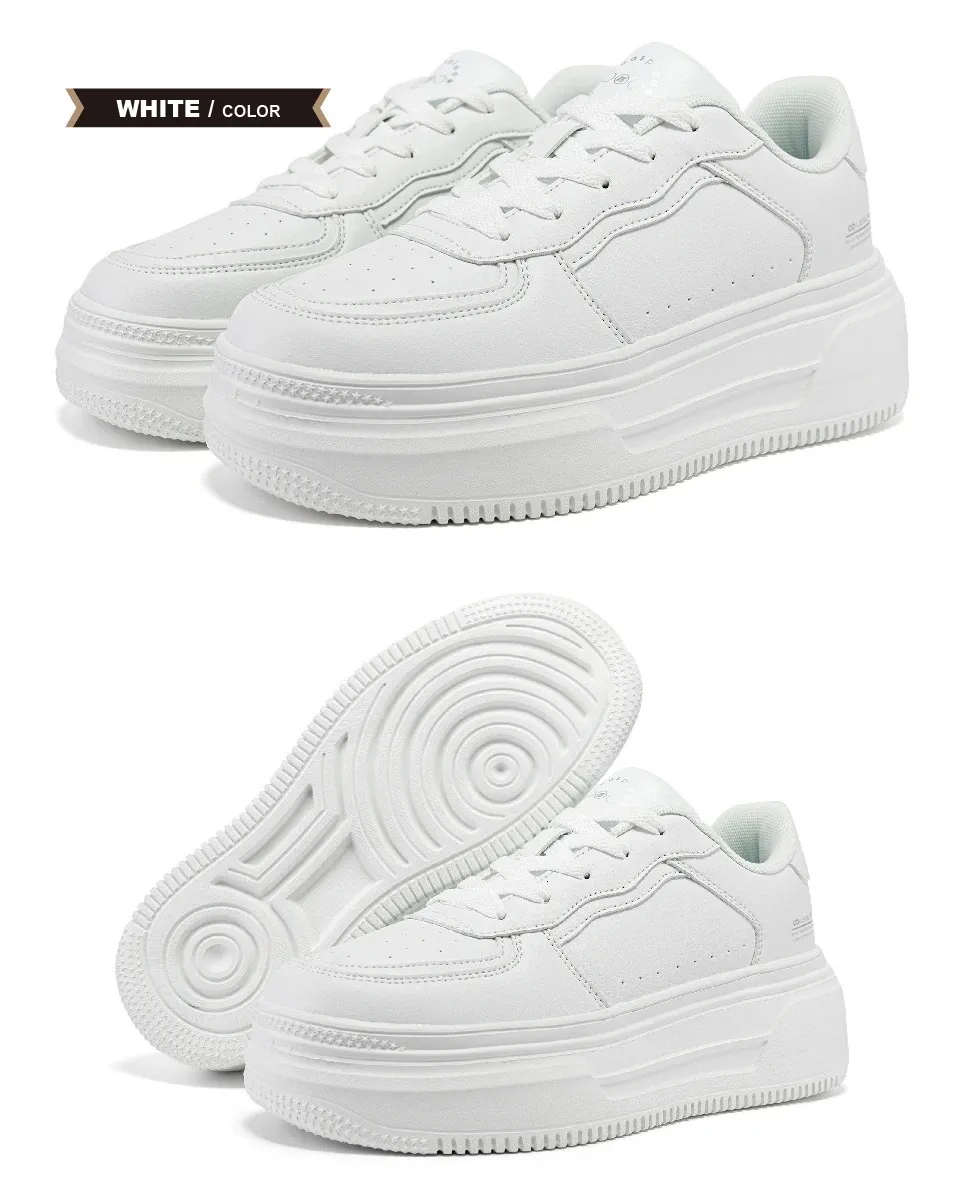 Platform Sneakers For Women Comfortable White Leather Skate Shoes_voghion.com