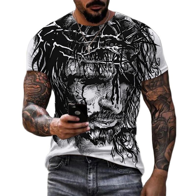Suvine uus meeste 3D-digitaalprintimisega vabaaja suurte lühikeste varrukatega tänavasärk_voghion.com
