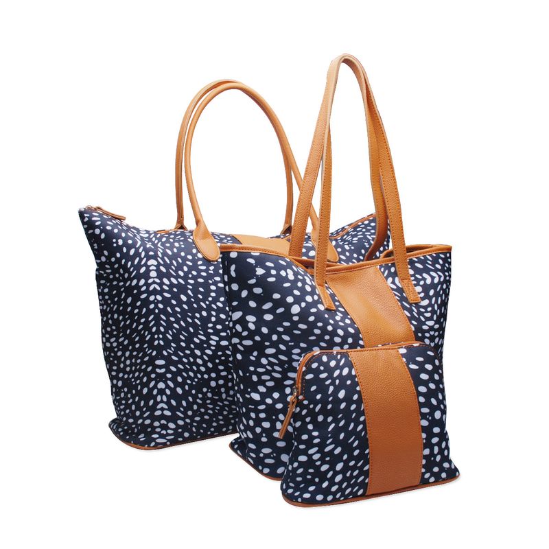 Reisetasche mit großem Fassungsvermögen, beige, schwarze Punkähte, Gepäcktasche, tragbare Umhängetasche für_voghion.com