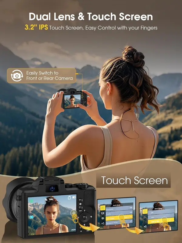 8K Digital Camera, 88MP Cameras For Photography With WiFi & Touch Screen, 16X Zoom Vlogging Camera_voghion.com