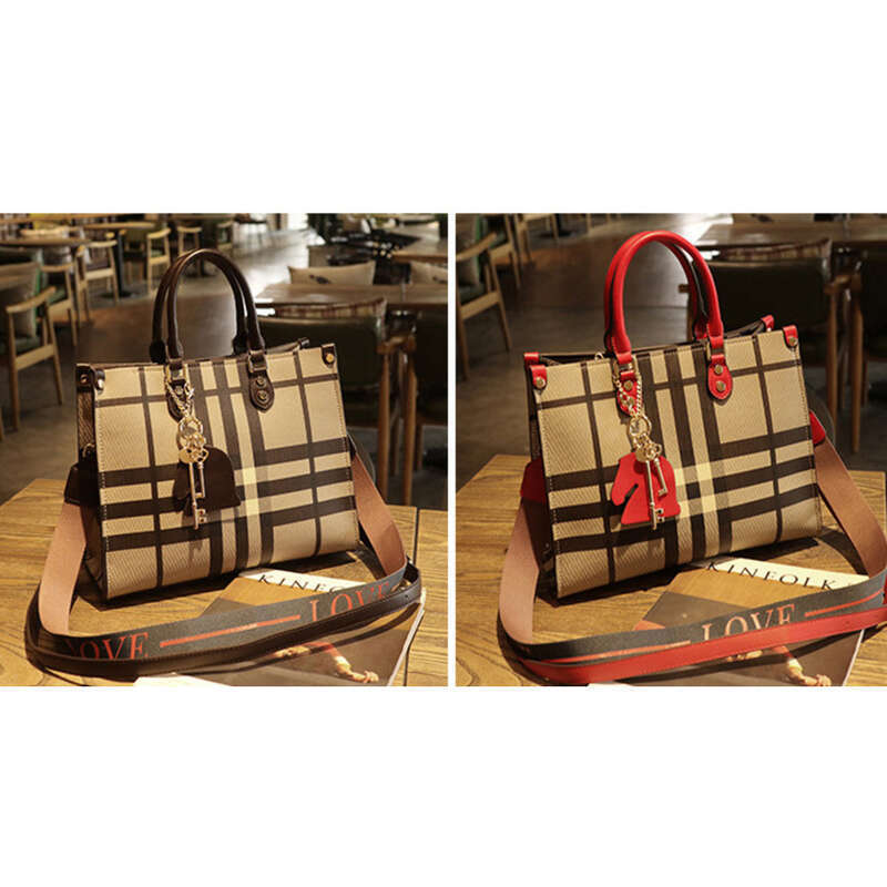 Borsa a spalla donna in stile tote a quadri, borsa grande capiente_voghion.com
