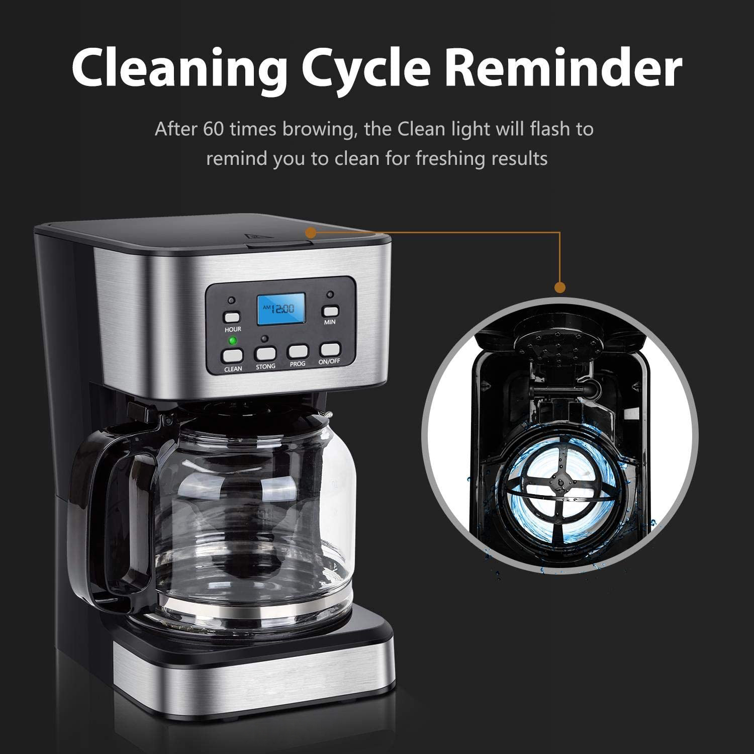 Máquina de café por gotejamento americana europeia de 1,5 L, reserva de 24 horas, função de isolamento, 950 W_voghion.com