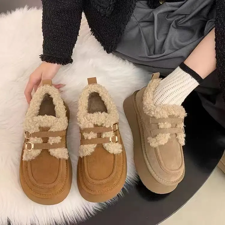 2024 New Fashionable Lazy Thick Soled For Women's Winter Outerwear, One Step Stepping Snow Cotton Shoes, Retro Plush_voghion.com