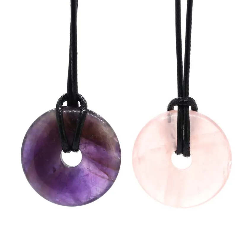 Colliers pendentifs KFT 30 mm Cercle Donut Naturel Guérison Cristal Quartz Collier Lapis Lazuli Opale Pierre Amulette Porte-Bonheur_voghion.com