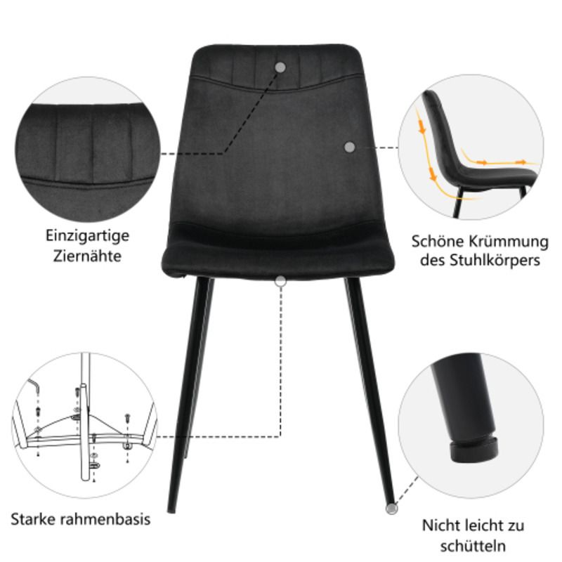 Esszimmerstuhl (4 St), Schwarz,Samtstühle,Wohnzimmer Stühle,Polsterstuhl Stuhl mit Rückenlehne,Sitzfläche Gestell aus_voghion.com