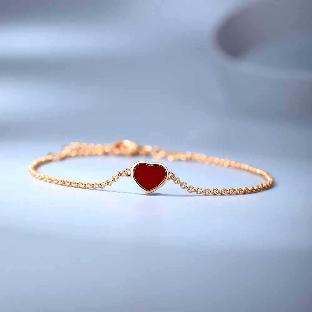 Red Chalcedony Heart Bracelet In Sterling Silver For Anniversary_voghion.com