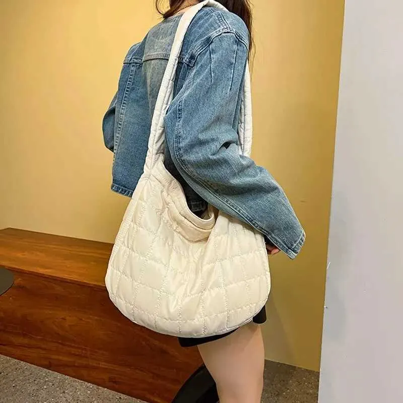 Borsa a tracolla monospalla ricamata a tinta unita da donna alla moda, a quadri, grande capacità, per pendolari, Ba241022_voghion.com