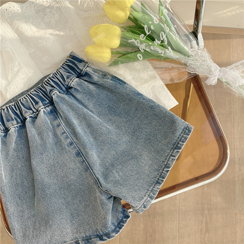 Mutter & Kinder Sommer Neue Mädchen Koreanischen Stil Mode Zwei Stück Spitze Top Plus Jeans Anzug_voghion.com