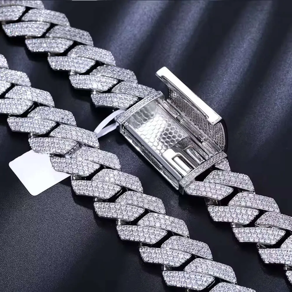 collana a catena a maglie cubane di moda firmata per uomo 3 file di diamanti moissanite bling 20MM catene girocollo larghe ghiacciate_voghion.com
