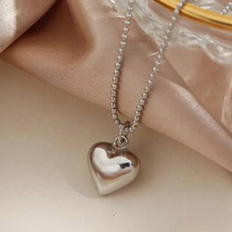 Heart Pendant Necklace With Love Heart Charm And Ball Chain_voghion.com