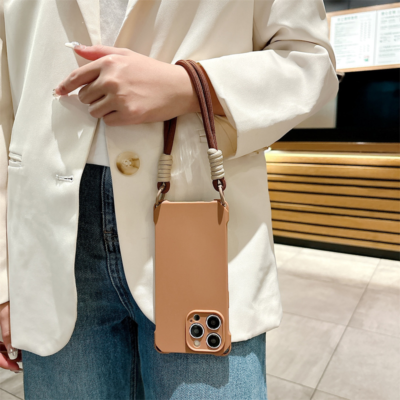 Candy Color Lanyard Strap Phone Case For iPhone 15 14 13 12 11 Pro Max Plus X XS XR Silicone Soft TPU Back Cover_voghion.com