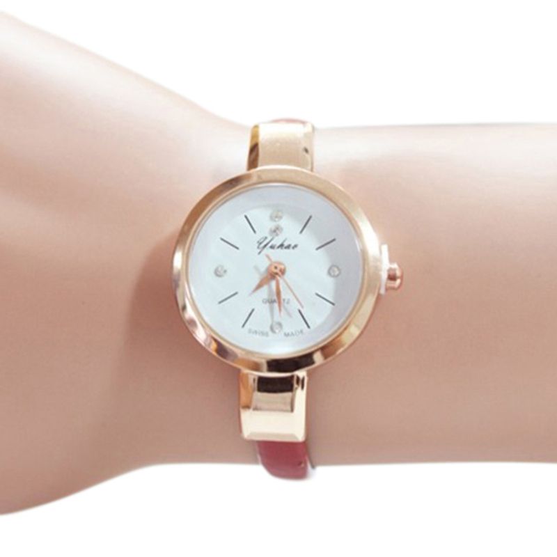 Yamaler - Orologio da polso analogico al quarzo con cinturino sottile e sottile in ecopelle con strass da donna_voghion.com