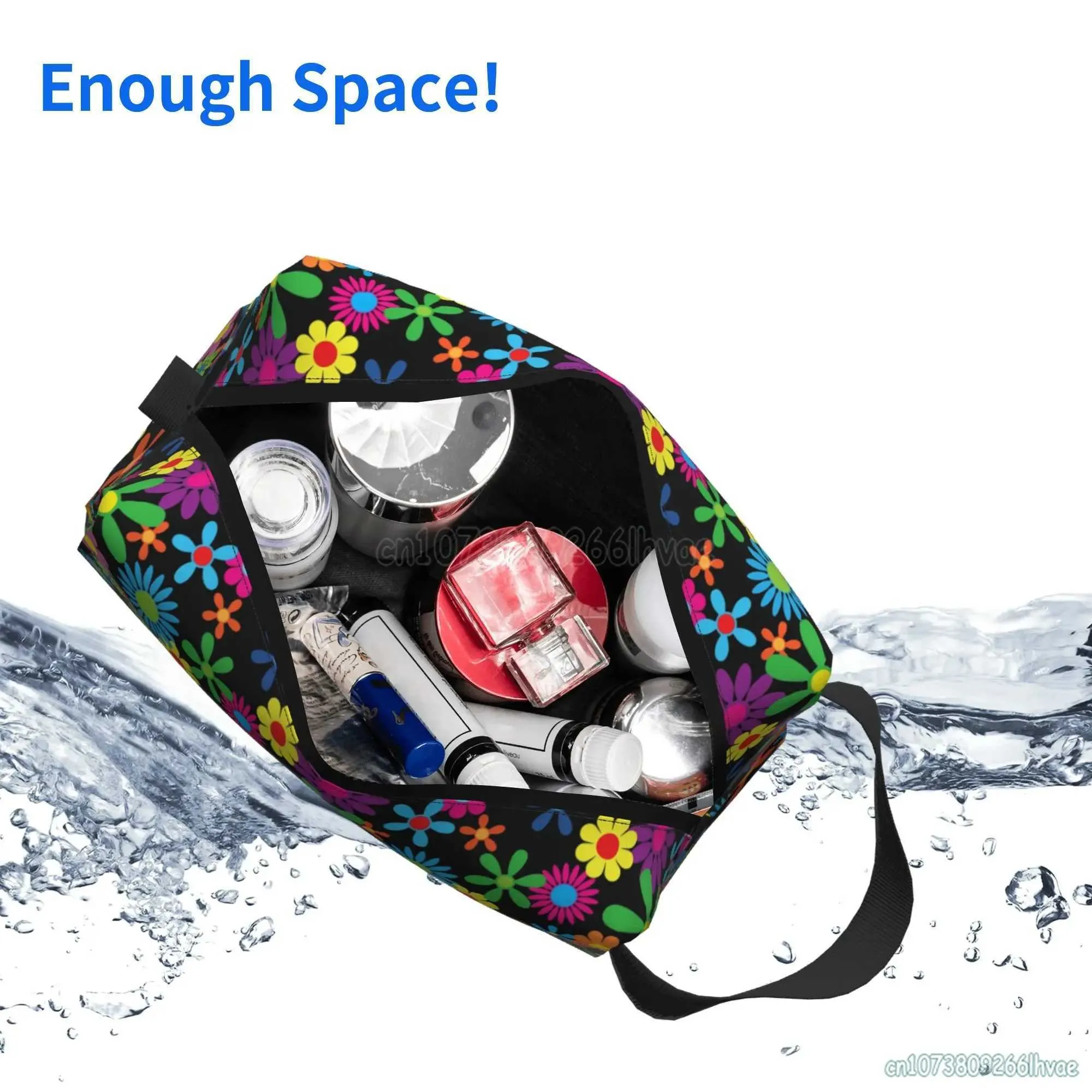 Trousse de maquillage de voyage étanche de grande capacité avec poignée pour femmes Hippie Wer Y241023_voghion.com