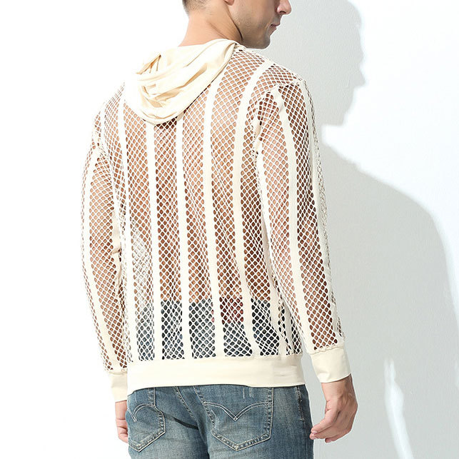 men's clothing plus size men's black mesh print long sleeve t-shirt men's slightly transparent versatile stretch bottom shirt men_voghion.com