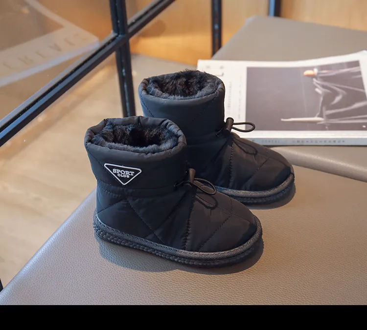 Winter Kids Snow Thick Fur Morden Sewing Elastic Band Children Youth Flat Black Brown Non-slip Cutefeet Warm Boys Girls_voghion.com