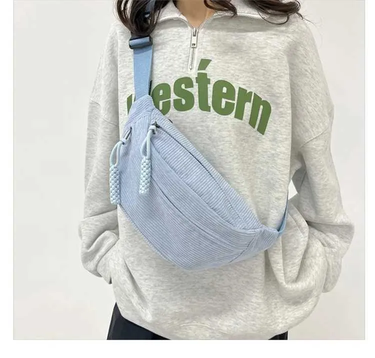Casual Corduroy Belt Bags for Women Fashion Fanny Pack Female Banana Waist Hip Purse Shoulder Crossbody Chest Bag_voghion.com