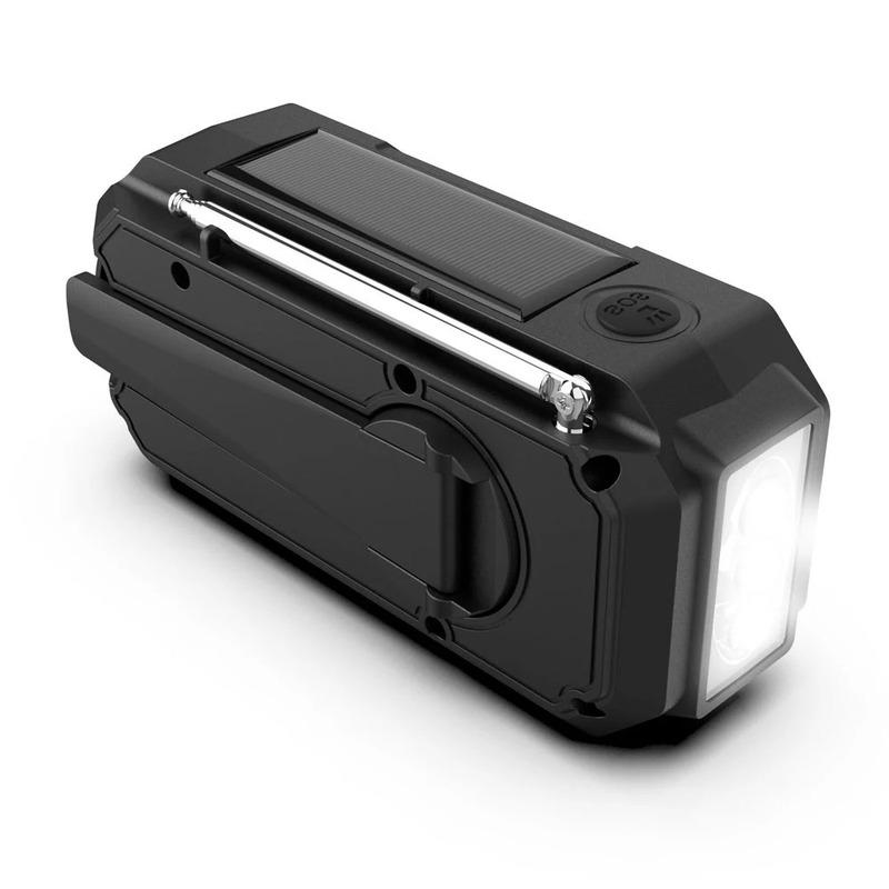 Rádio FM AM sem fio recarregável portátil com energia solar para exterior 1200mAh com lanterna de banco de energia Rádio FM_voghion.com