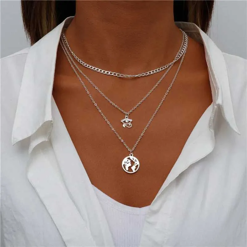 Collane Vintage Multistrato Ritratto Moneta Luna Hamza Bracciale Donna Boemia Elefante Cuore Ciondolo Collana_voghion.com