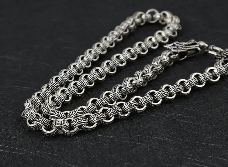 Kjeder Mote Mann Sterling Sier Halskjeder Vintage Kinesisk Stil Drage Formet Lenkekjede Kreative Mannlige Smykker_voghion.com