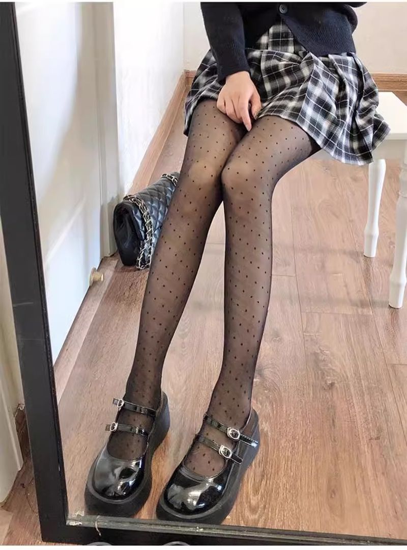 Șosete subțiri unisex ultra-subțiri jk negre cu buline, pentru femei_voghion.com
