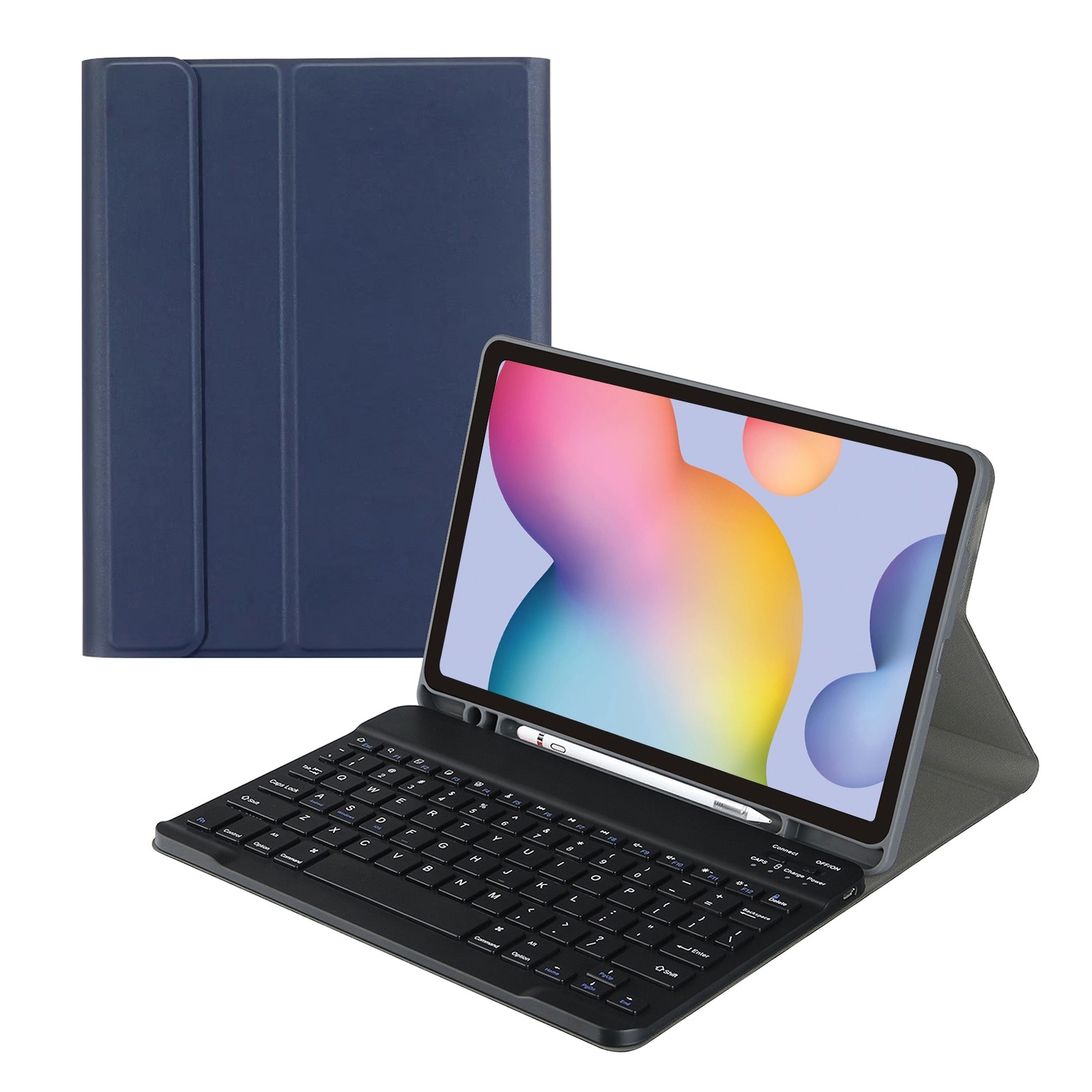 Funda de cuero con teclado Bluetooth y tapa cuadrada con ranura para bolígrafo para Samsung Galaxy Tab S7 (azul oscuro)