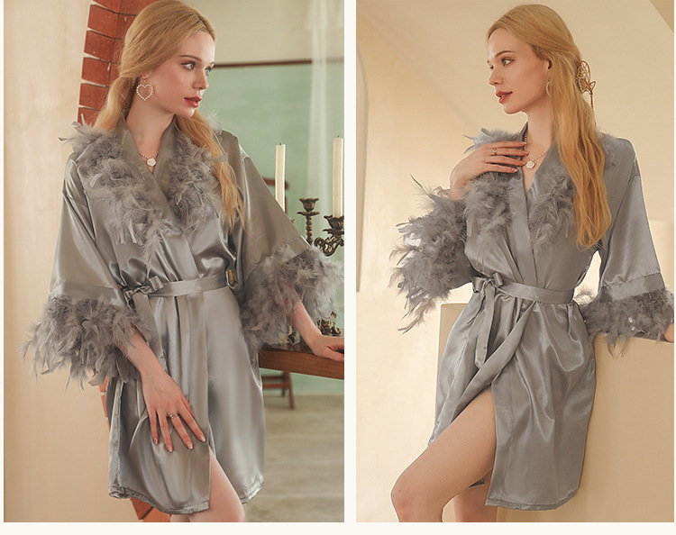 Women's Sleepwears Feather Nightgown Wedding Makeup Bridesmaids Wedding Kimono Bathrobe Pajamas_voghion.com