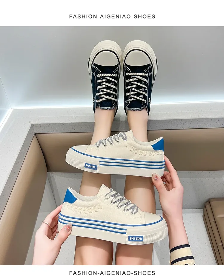 Platform Women Canvas Shoes Height Increasing Chunky Sneakers For Youth Girls Outdoor Trainers Female Ladies Thick Sole_voghion.com