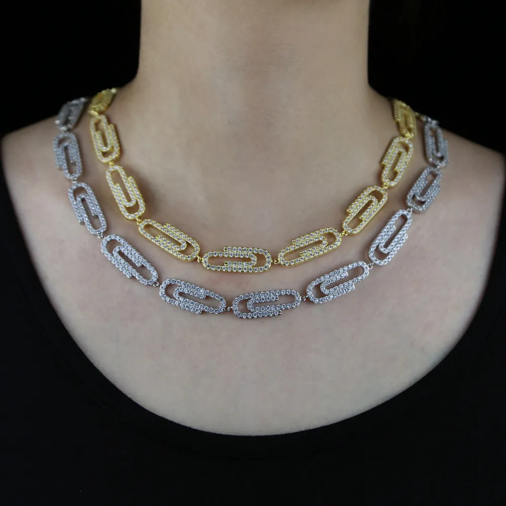 Catene 2022 Gioielli di moda per donna e uomo di alta qualità Micro Pave Sparkling Bling Zirconia cubica Cz Spilla di sicurezza Fermaglio per carta_voghion.com