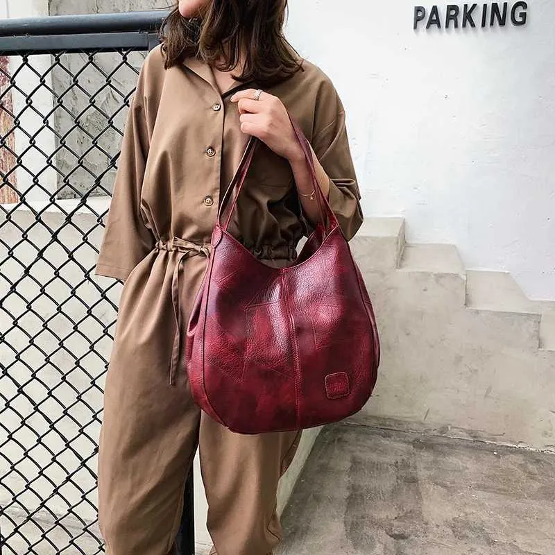 Women Vintage Shoulder Bag Designers PU Leather Handbags Female Top-handle Hobo Bags Fashion Brand Large Capacity_voghion.com