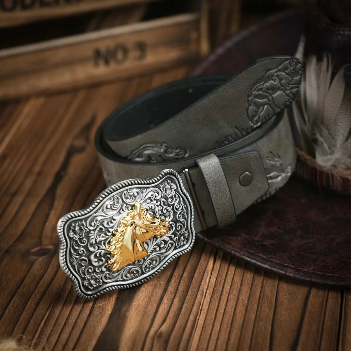 Western Cowboy Ledergürtel Pferdemuster Blumengravur Schnalle Gürtel Für Männer Z250530_voghion.com