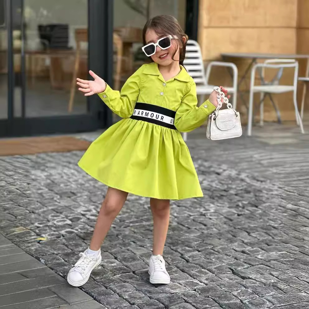 M8094 Robe doublée à ourlet large avec épissure élastique pour enfants 2024 pour filles_voghion.com