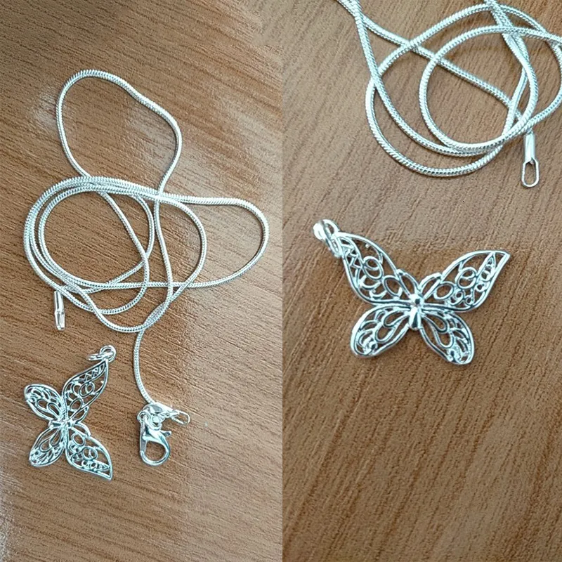 Collane DOTEFFIL Sterling Sier Butterfly Pendant Necklace 182022242830 pollici Snake Chain per le donne Nozze Fidanzamento_voghion.com