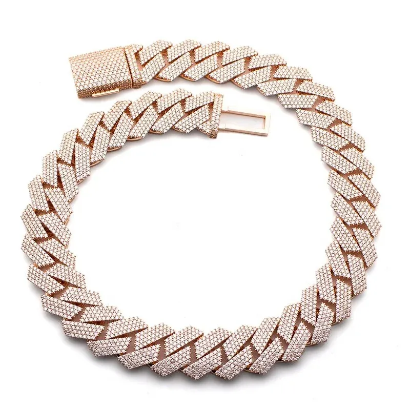 Premium Quality Hip hop Moissanite Sterling Sier Iced Out Baguette Diamond Cuban Chain for Men women_voghion.com