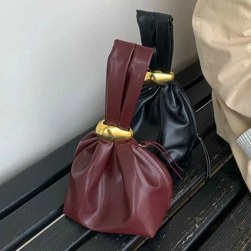 Retro Pleated Womens Small Handbags Soft Pu Leather Ladies Bucket Clutch Shoulder Bags Fashion Vintage Female_voghion.com
