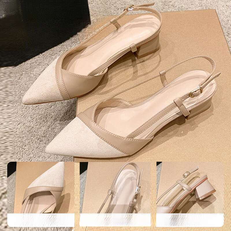 New Pointed Toe Nude Color High Heels, Not Tired Feet Summer Women's Chunky Heel Shoes_voghion.com